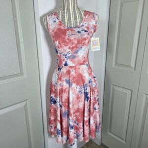 LuLaRoe Small Nicki Sleeveless A-Line Pink Peach Floral Dress Pockets NWT